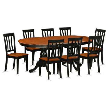 9-Piece Dining Room Set, Table With 8 Chairs, Black/Cherry Without Cushion