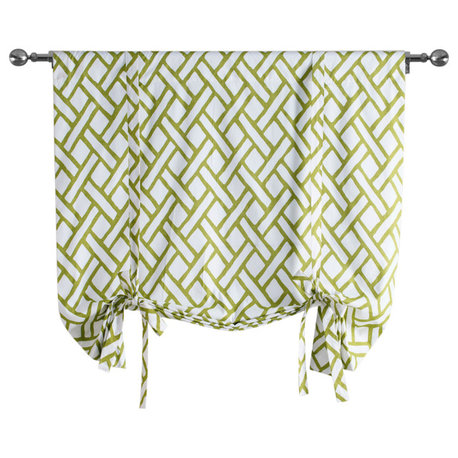 Garden Path Moss Green Cotton Tie-Up Window Shade Single Panel, 46W x 63L