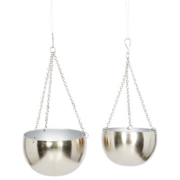 Zimlay Modern Round Silver Iron Set Of 2 Hanging Planters 51931