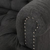 Jaziel Deep Tufted Sofa With Nailhead Trim, Charcoal/Dark Brown
