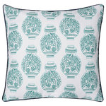 StyleCraft - Dann Foley Double Sided Pillow Blue Vases Print Navy Velvet 24" X 24" - Bring pattern and eclectic style to your favorite chair or couch with this double sided pillow. The blue vases are printed on linen with a solid navy velvet backing and navy velvet piping - down feather insert provides plushness. Depending on your mood for the night, you can flip this double sided pillow either which way you please. Due to the production process, there may be minor variations in shape, size, color, and finish.