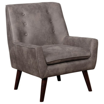 Bowery Hill Mid-Century Fabric Tufted Accent Chair in Brown Finish