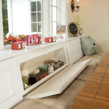 Seat back storage in kitchen bench