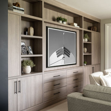 Riverside LuxuryA wide bespoke fitted joinery design in a soft grey oak finish,