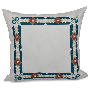 Jodhpur Border , Geometric Print Pillow, Teal, 18"x18"