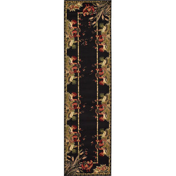 Novelty Runner Area Rug 2'7"x10' Farmland Collection, Black Rooster