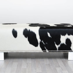 Cowhide Ottoman Black and White with Silver Studs - Footstools And Ottomans