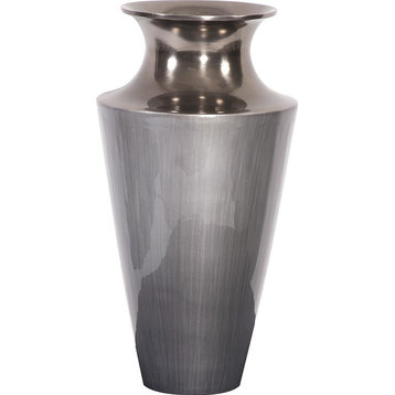 HOWARD ELLIOTT Vase Flared Large Gray Glaze Brushed Accents Metallic