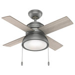 Hunter - Hunter 51039, LOKI WITH LED LIGHT 36", Matte Silver - Brighten up small rooms with the Loki ceiling fan. Available in stunning finishes with reversible blade finishes, you can customize the look of this small ceiling fan in your guest bedrooms, home offices, nurseries, and keeping rooms. The included pull chains make it easy to control the LED light and the three fan speeds. Featuring the WhisperWind motor, youll get the cooling power you need with whisper-quiet performance you expect.