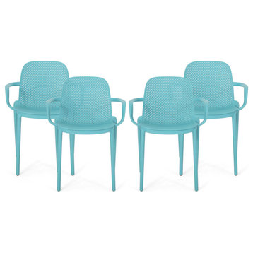 Winona Outdoor Stacking Dining Chairs, Teal, Set of 4