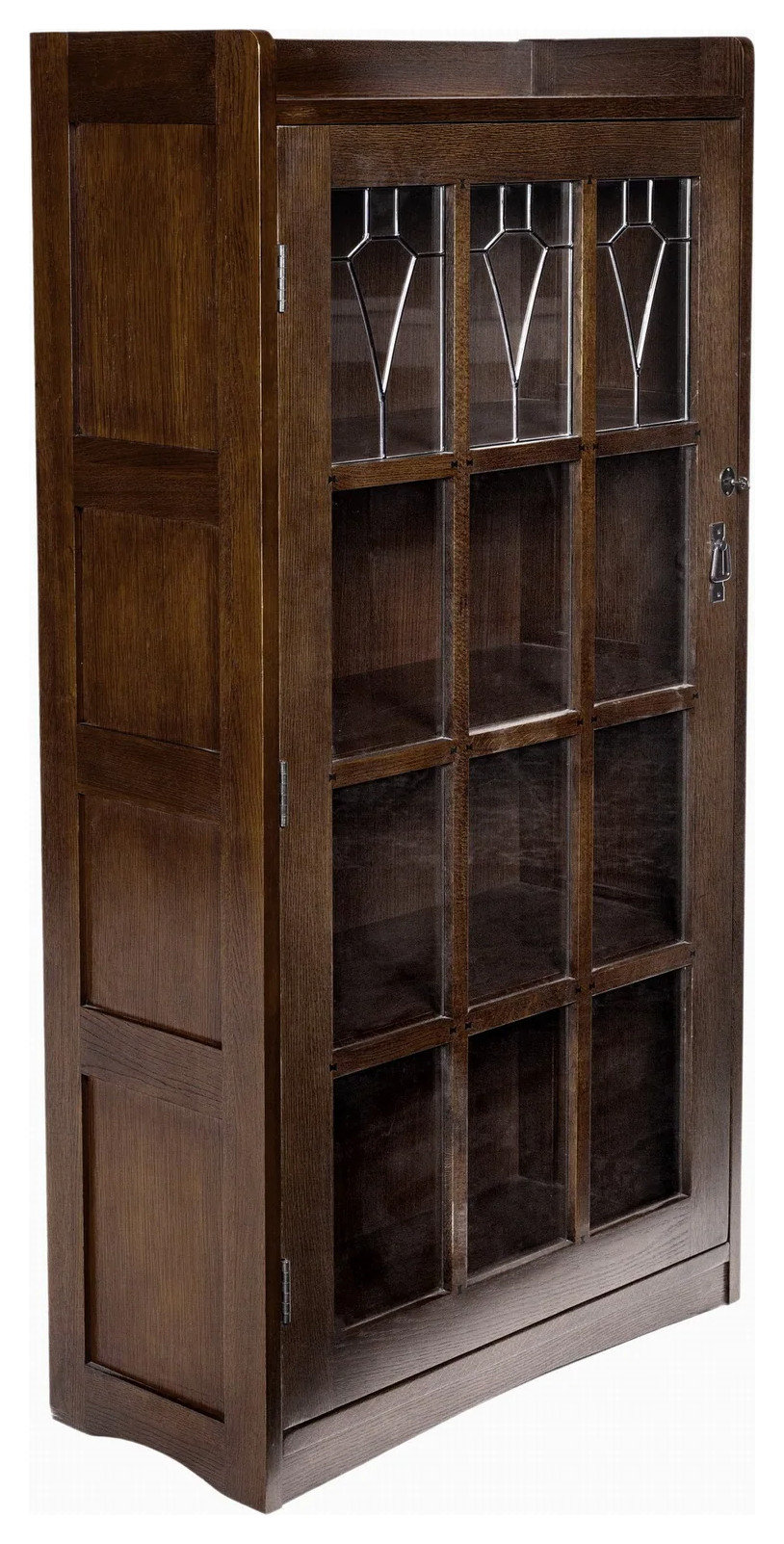 Mission Leaded Glass Bookcase with Lock & Key - Walnut - Craftsman ...