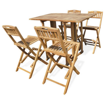 48"x31" Rectangular Drop Leaf Folding Bar Table With 4-Folding Bar Chairs