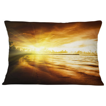 Breathtaking Yellow Caribbean Beach Seascape Throw Pillow, 12"x20"