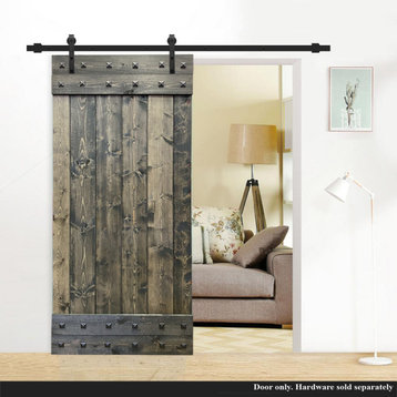 TMS 1 Panel Barn Door With Clavos With Installation Hardware Kit, Espresso, 36"