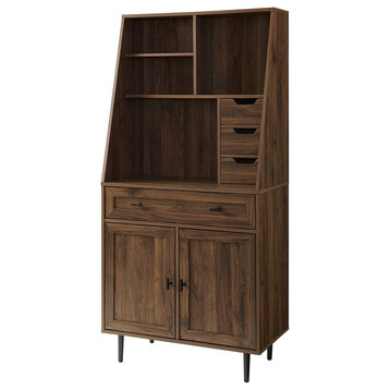 Contemporary Storage Cabinet, 2 Adjustable Shelves and Drawers, Dark Walnut