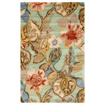 Jaipur - Jaipur Living Petal Pusher Handmade Floral Green/Multicolor Area Rug, 10'x14' - This hand-tufted area rug delivers artistic charm with soft yet playful hues. Watercolor blooms in tan, blue, and red create a large-scale design on the pale green backdrop, while the wool and viscose blend offers a sumptuous feel underfoot.