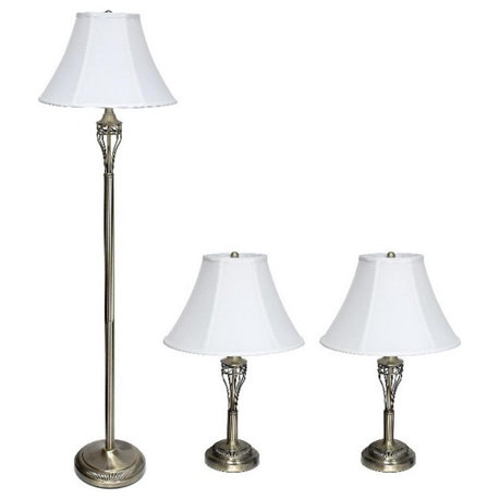 Lalia Home Roma 3 Piece Metal Lamp Set Antique Brass Finish