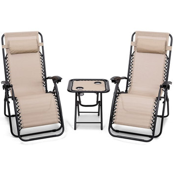 Modern 3-Piece Folding Portable Zero Gravity Reclining Lounge Chairs Table