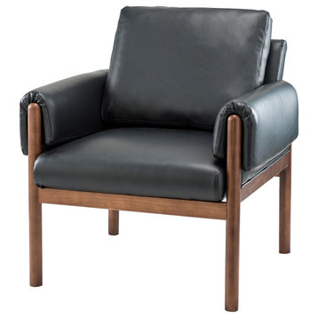 28.2" Wooden Upholstered Armchair With Solid Wood Legs, Black