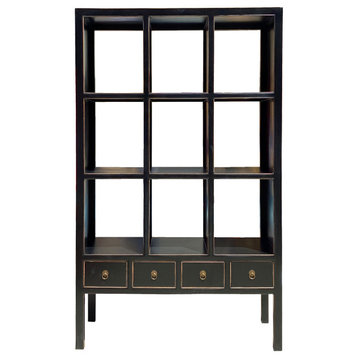 Oriental Black Lacquer Open Shelf Bookcase Display Cabinet Divider Hcs7313