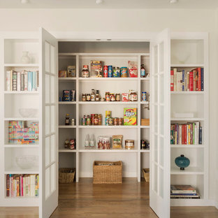 Mid-sized transitional kitchen pantry photos - Inspiration for a mid-sized transitional medium tone wood floor kitchen pantry remodel in New York