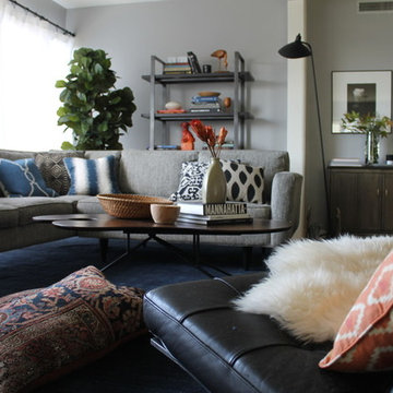 Mid Century Inspired Room with Indigo and Orange