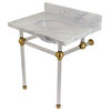 30X22 Marble Vanity Top w/Acrylic Console Legs, Carrara Marble/Brushed Brass
