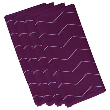 19"x19" Harlequin Stripe, Geometric Print Napkins, Set of 4, Purple