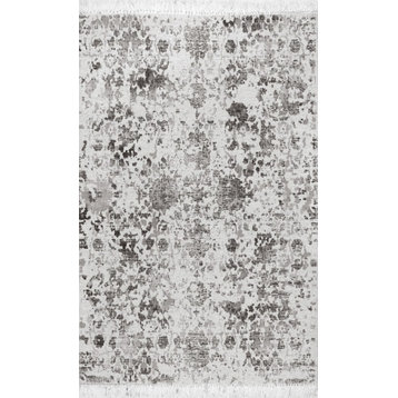 Contemporary Transitional Aphelia Fringe Area Rug, Gray, 5'x8'