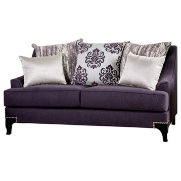 Furniture of America Allyson Transitional Chenille Loveseat in Purple