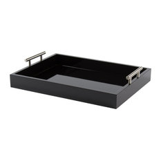 Kate and Laurel Lipton Decorative Tray With Polished Metal Handles, Black