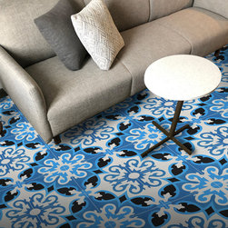 Moroccan Mosaic & Tile house - 8"x8" Agadir Handmade Cement Tile, Blue/Black, Set of 12 - Wall And Floor Tile