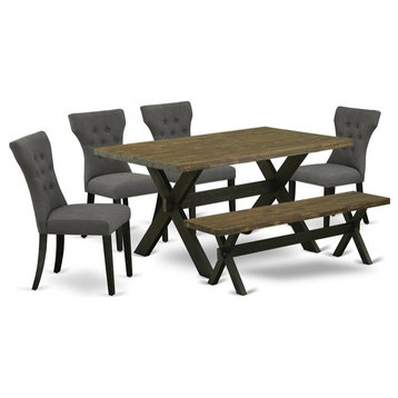 East West Furniture X-Style 6-piece Wood Dining Room Table Set in Black