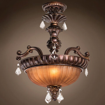 JM Monaco Semi Flush Mount In Aged Bronze 3 Light 18"