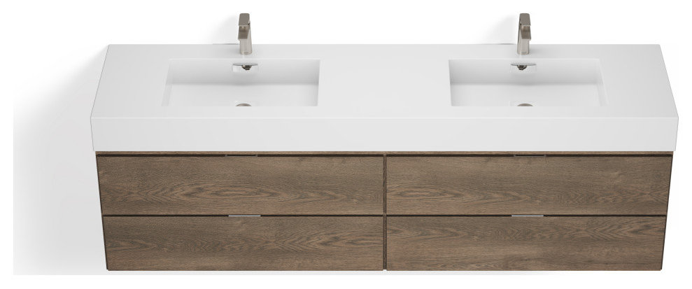 Bliss Bath Vanity, Butternut, 72", Double Sink, Wall Mount