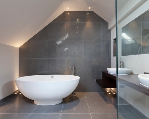 Gray Tile Bathroom  Houzz
