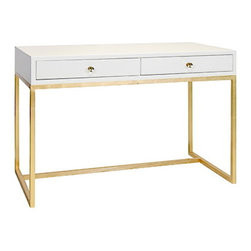 Worlds Away William White Lacquer Desk on Gold Leaf Base - Desks And Hutches