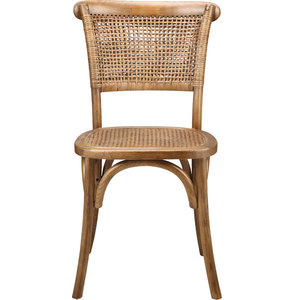 18&quot; W Set of 2 Café Chair Solid Elm Wood Frame Woven Rattan Natural Finish - Tropical - Dining ...