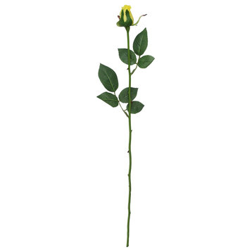 23" Yellow and Green Long Single Stem Budding Rose Artificial Pick