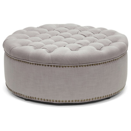 Baxton Studio Iglehart Beige Linen Modern Tufted Ottoman