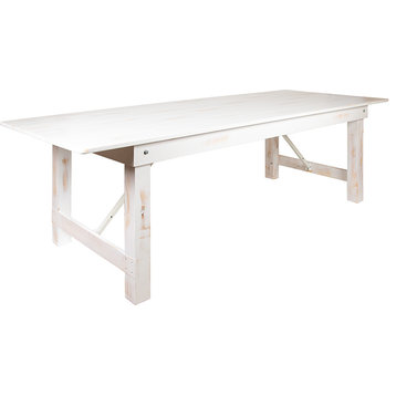 HERCULES Series 9' x 40" Rectangular Solid Pine Folding Farm Table, Antique Rustic White