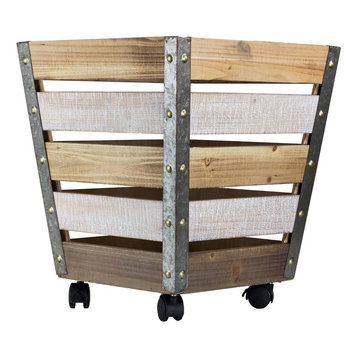Wood and Metal Storage Crate With Wheels, Large