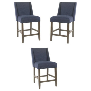 Home Square Dinah 40.75" Wood and Fabric Counter Stool in Indigo Blue - Set of 3