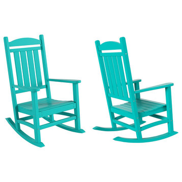 WestinTrends 2PC Outdoor Patio HDPE Adirondack Porch Rocking Chair Set, Turquoise