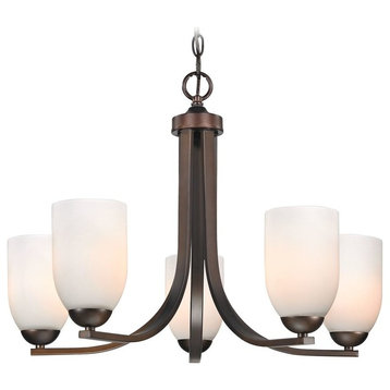 Modern 5-Light Chandelier with White Dome Glass in Bronze