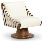 Meridian Furniture - Millwin Upholstered Swivel Accent Chair, Cream, Vegan Leather, Walnut Finish - Revitalize your space with the Millwin cream vegan leather swivel accent chair, featuring a sleek vegan leather upholstery that marries modern elegance with eco-friendly craftsmanship in a unique art deco manner. This stylish chair offers smooth 360-degree swivel functionality on a brown walnut wood frame and base, making it a versatile choice. Its contemporary design and plush cushioning provide both comfort and visual appeal, adding a sophisticated touch to any setting.