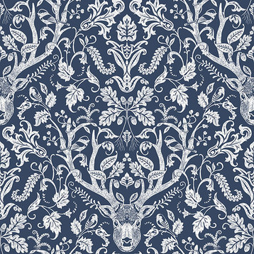 Chesapeake by Brewster 3118-12703 Birch & Sparrow Kiwassa Navy Antler Damask