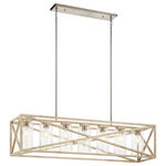 Kichler - Moorgate 7-Light Rustic Chandelier in Distressed Antique White - This 7-light linear chandelier from Kichler is a part of the Moorgate collection and comes in a distressed antique white finish. It measures 12" wide x 13" high. Uses seven standard bulbs up to 75W watts each. This light would look best in the dining room. For indoor use.  This light requires 7 , 75W Watt Bulbs (Not Included) UL Certified.