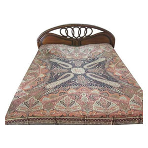 Mogul Interior - Pashmina Bedspread Orange Black Reversible Blanket India Bedding Bed Cover - Quilts And Quilt Sets