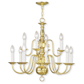 Williamsburgh Chandelier, Antique Brass and Polished Brass